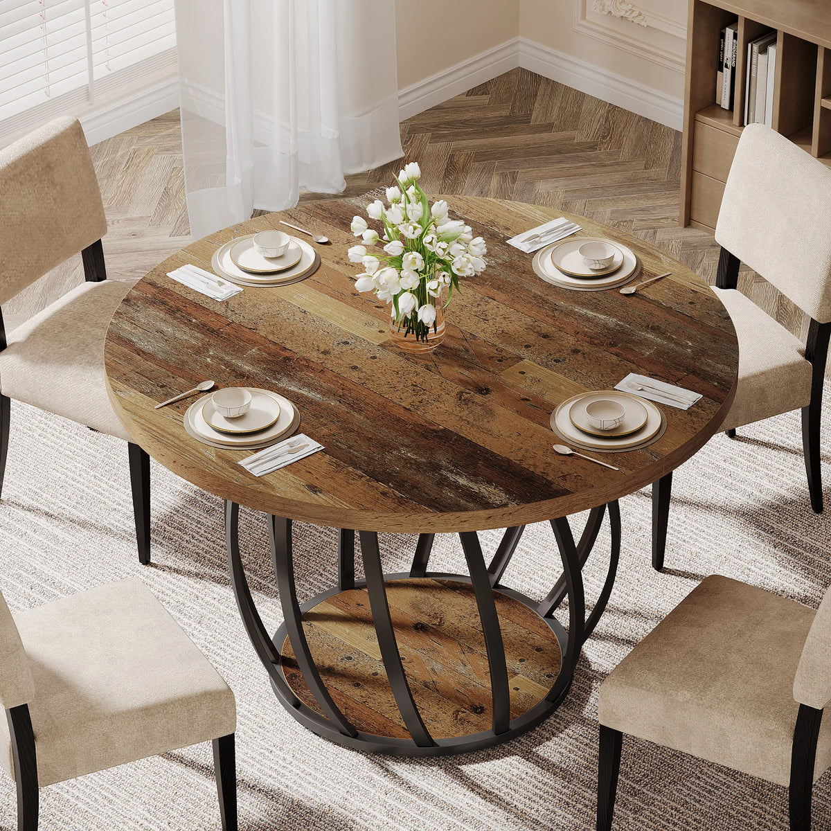 Tribesigns Round Wood Dining Table For 6 People Kitchen