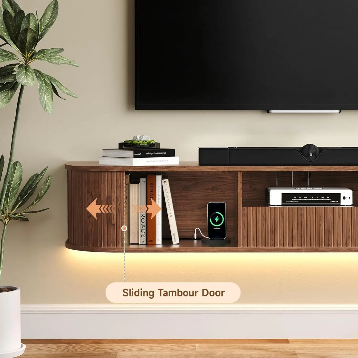 ONBRILL Smart Floating TV Stand With LED Lights And Storage