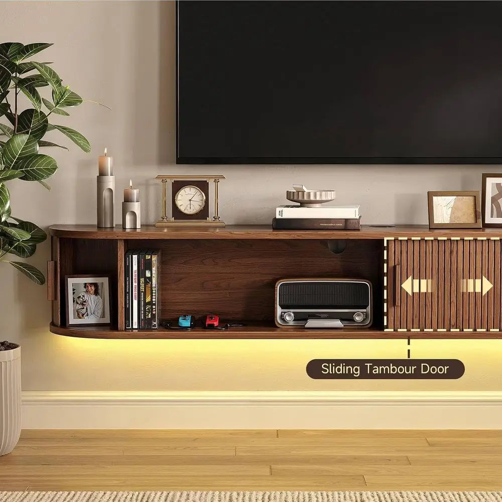 Floating TV Stand With Power Outlet And Remote LED Lighting