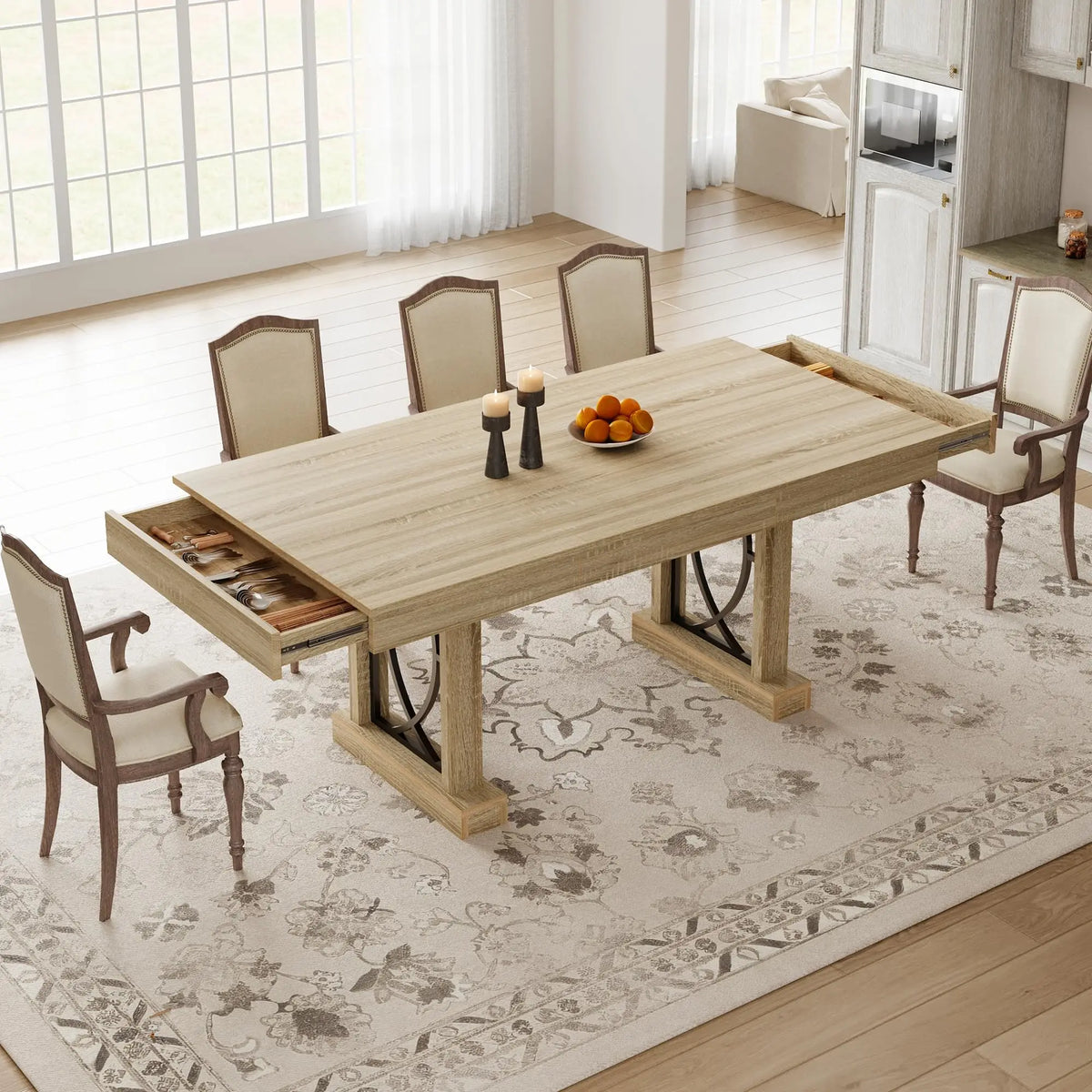 HobbyLane Rustic Wood Dining Table With Storage Drawers