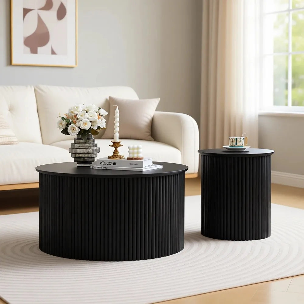 Mid Century Modern Round Nesting Coffee Table Set Living Room