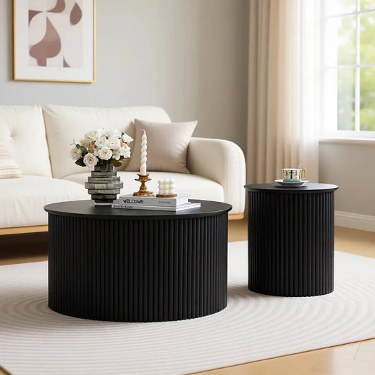 Mid Century Modern Round Nesting Coffee Table Set Living Room