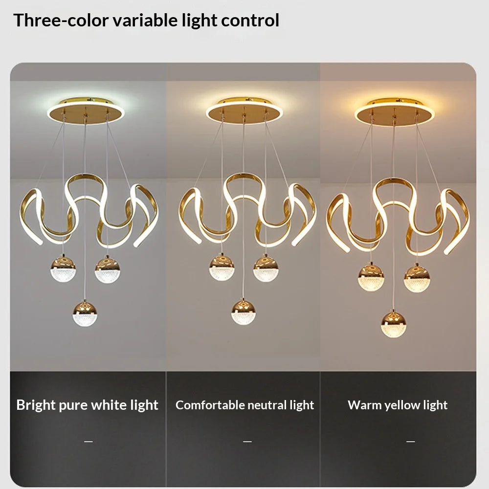 Modern LED Pendant Light With Wavy Ring And Remote Control