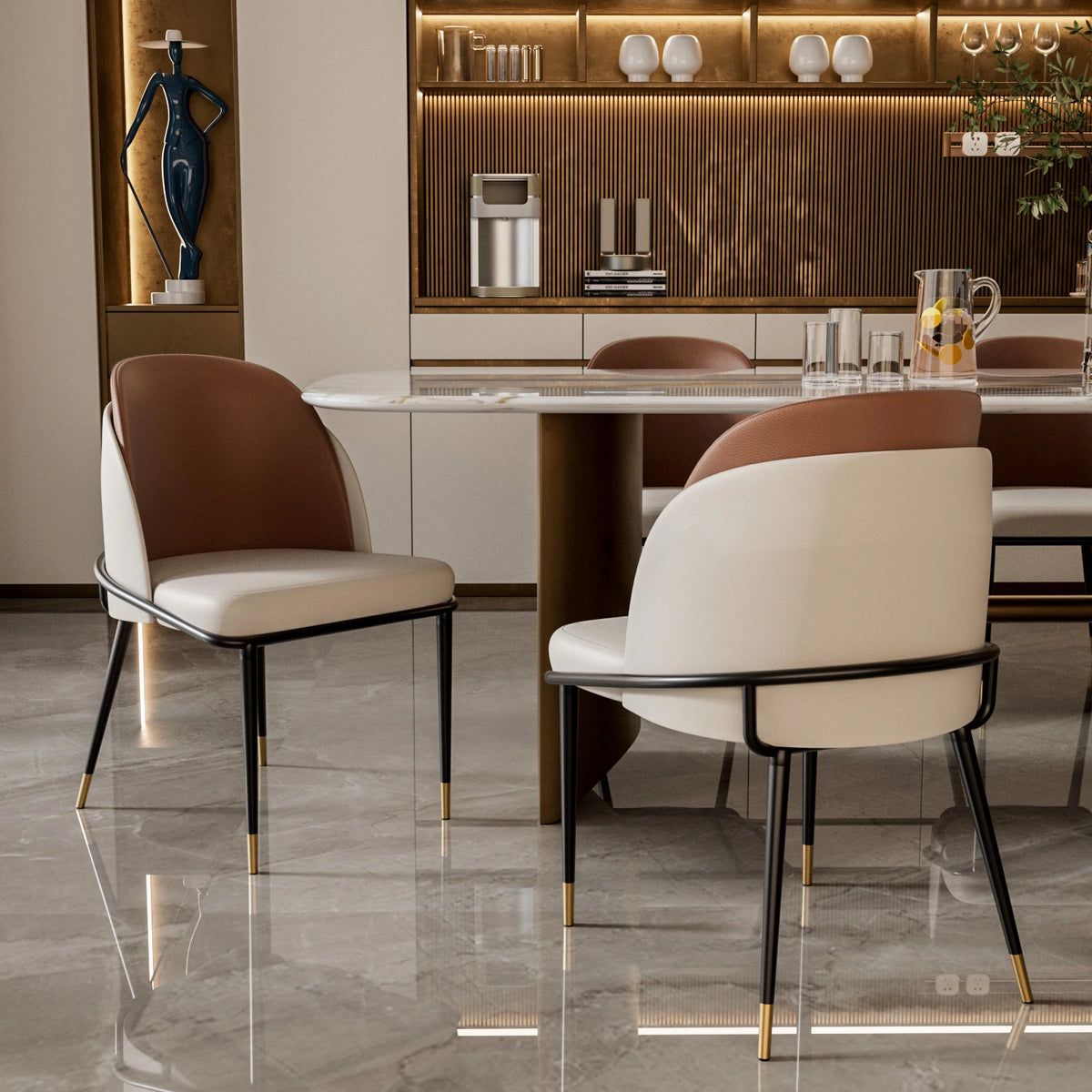 Modern Set Of 2 Faux Leather Dining Chairs Wooden Backrest