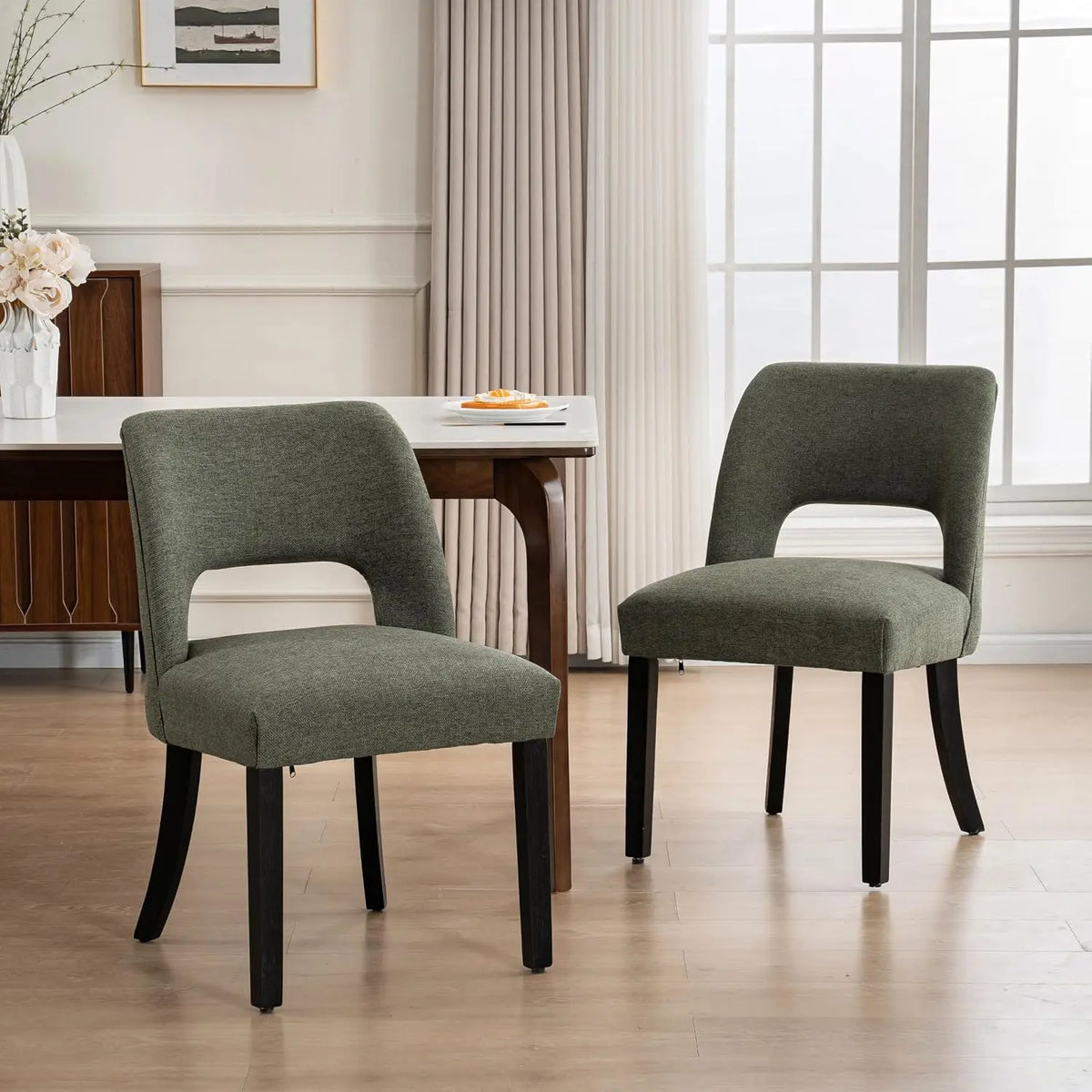 Set of 2 Fabric Upholstered Wooden Dining Chairs, Modern Farmhouse Kitchen Side Chairs, Customized