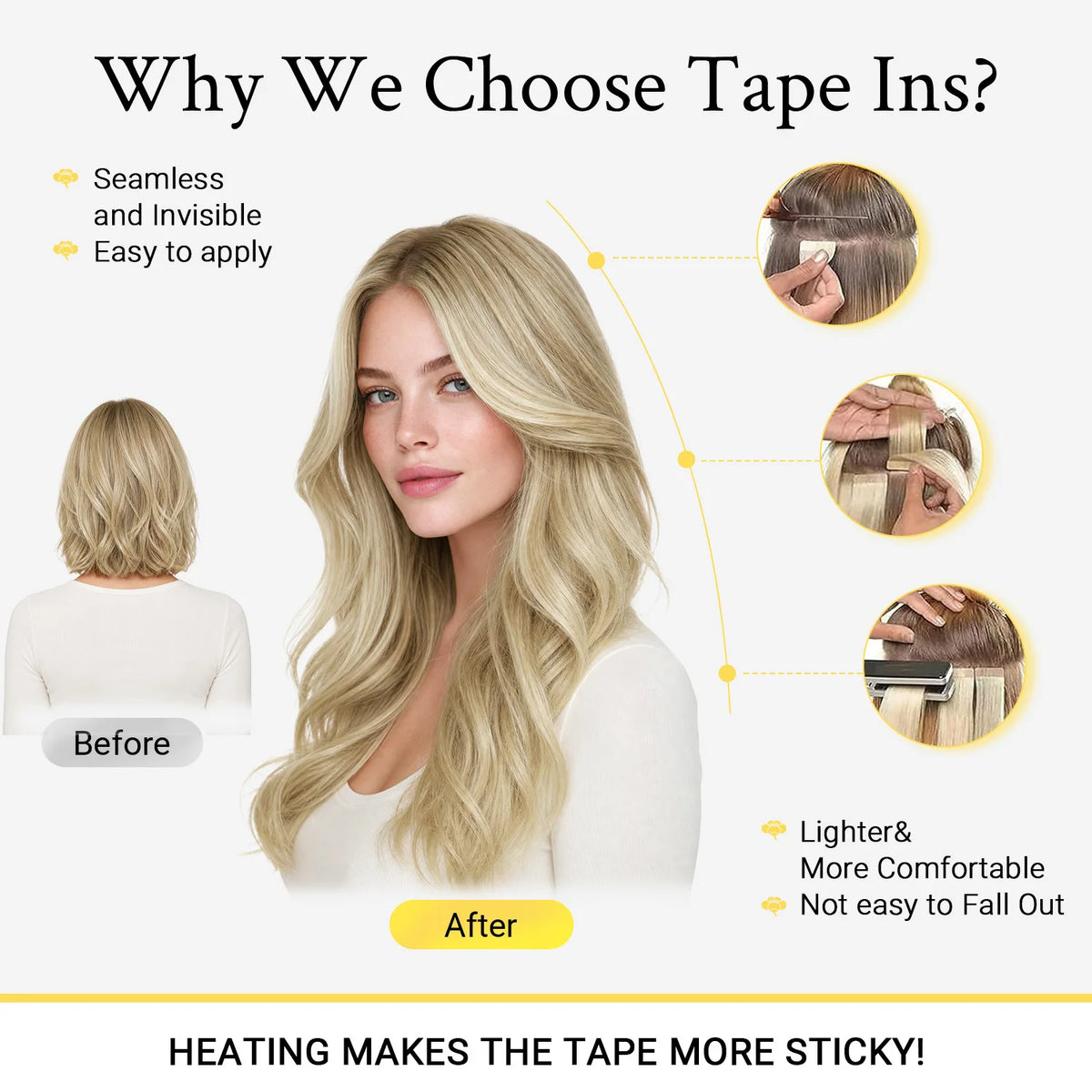 Sunmofavo Seamless Tape In Hair Extensions 100% Real Remy Human Hair Straight, Ash Brown To Platinum Blonde Ombre Silky Glossy ,20Pcs 50g,  Firm Hold After Heat Application, Instant Volume, Salon Professional Tape Ins