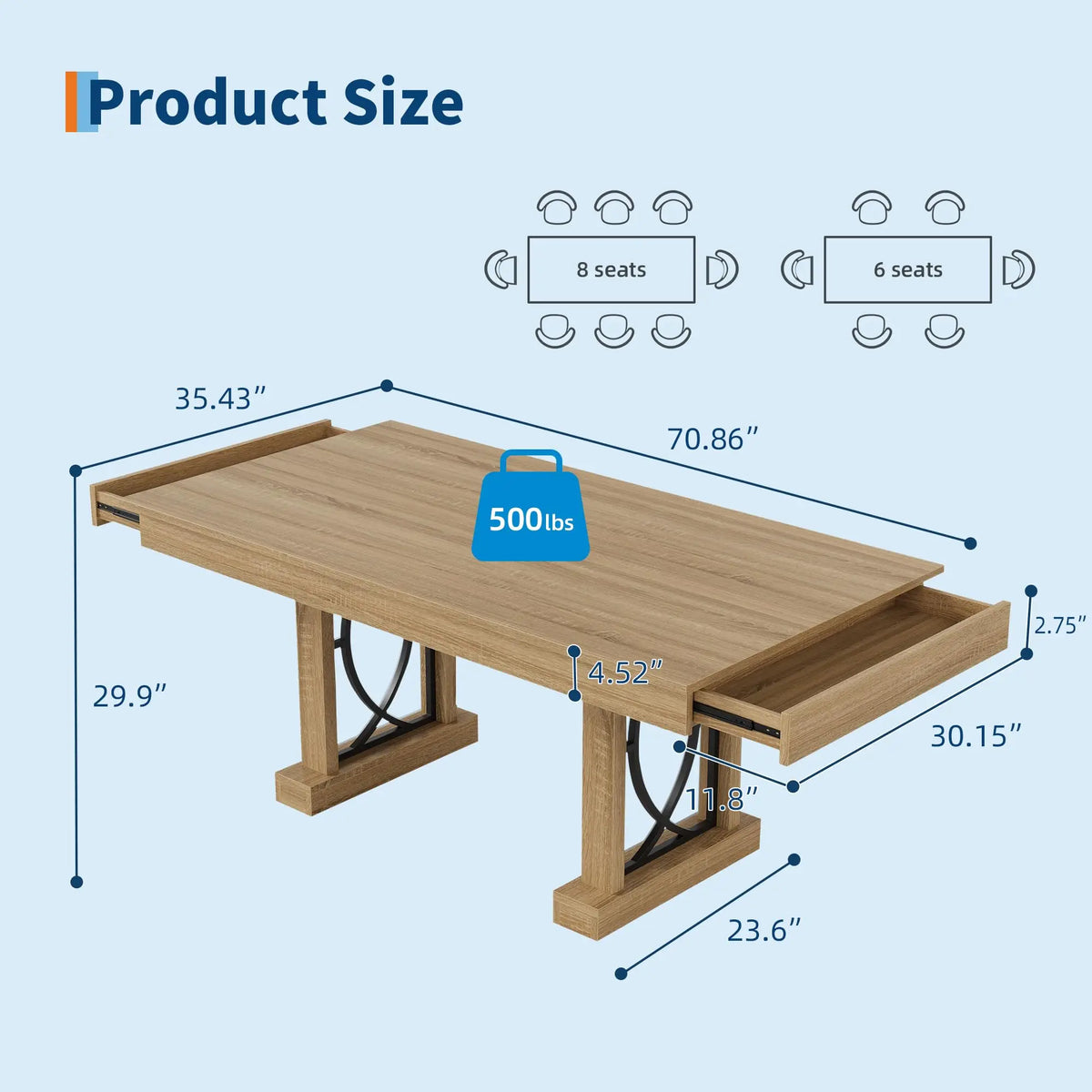 HobbyLane Rustic Wood Dining Table With Storage Drawers