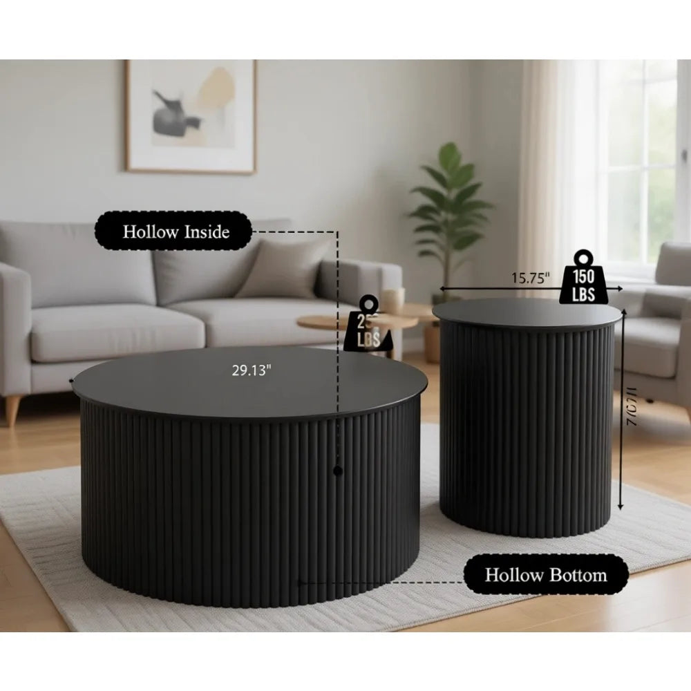 Mid Century Modern Round Nesting Coffee Table Set Living Room