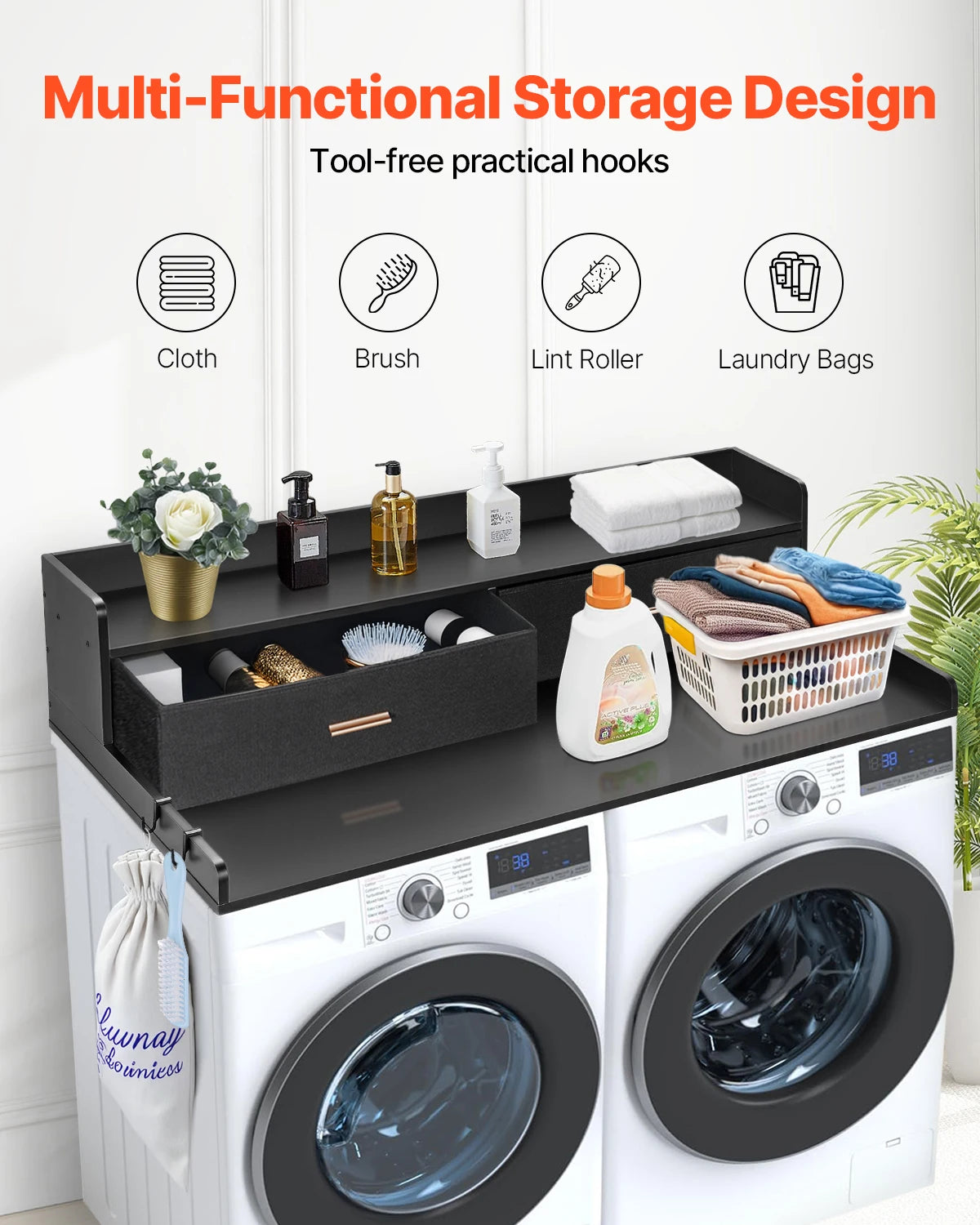 SucceBuy Washer Dryer Countertop With Drawer Shelf Laundry Room Organization