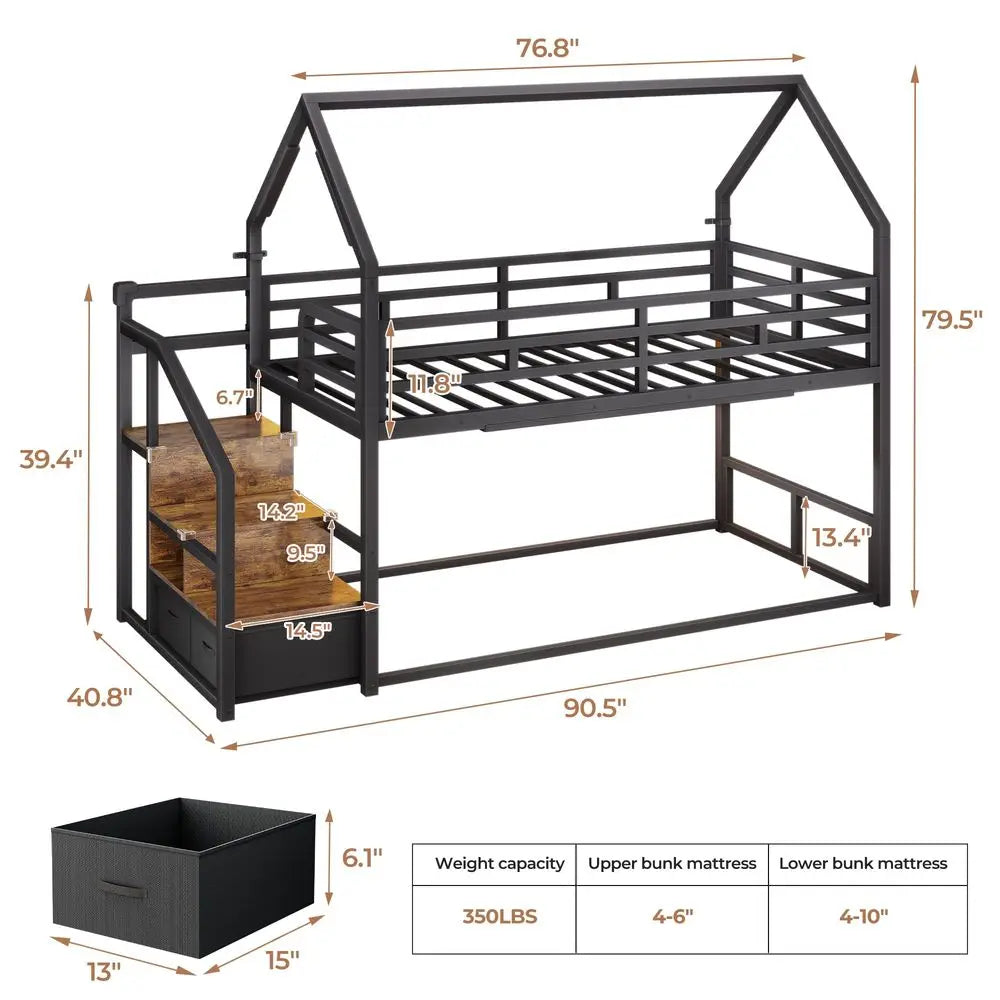 XMSJ Metal Bunk Bed with Two Storage Drawers for Bedroom