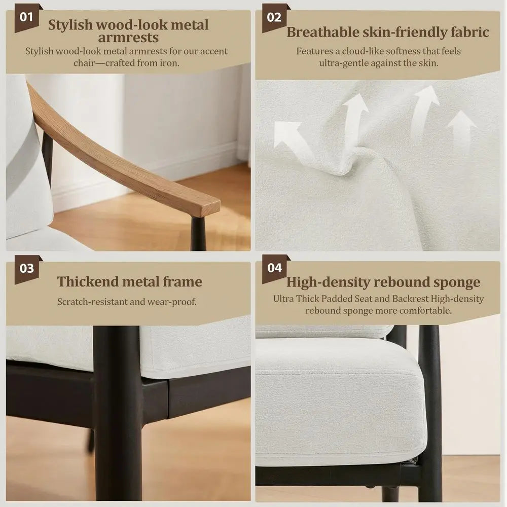 Modern Accent Chair for Living Room Bedroom Mid Century Arm Chair Upholstered Office Accent Chair Comfy Waiting Room Chair with