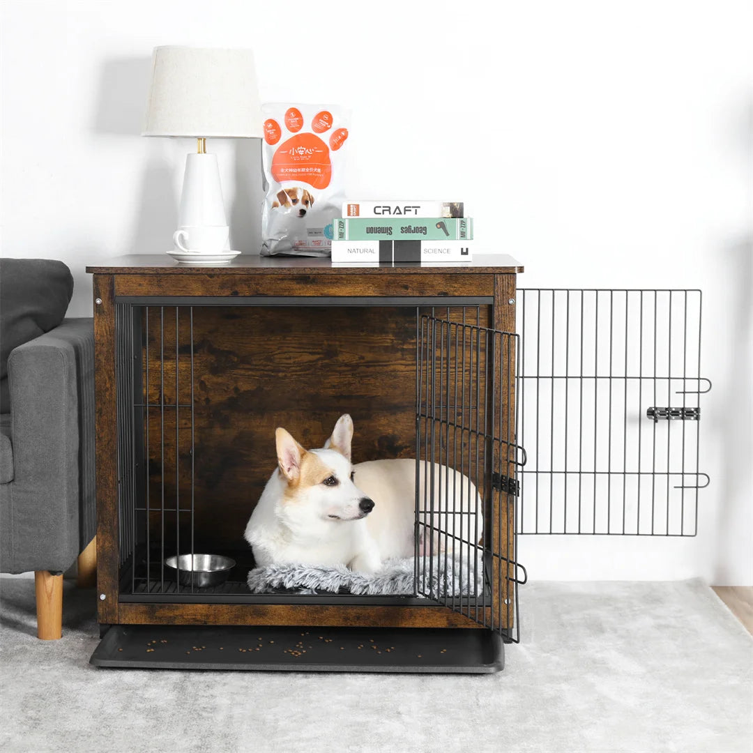 Modern Furniture Dog Cage,Pet Crate End Table,Indoor Wooden Kennel with Double Doors & Removable Tray for Small/Medium Dogs