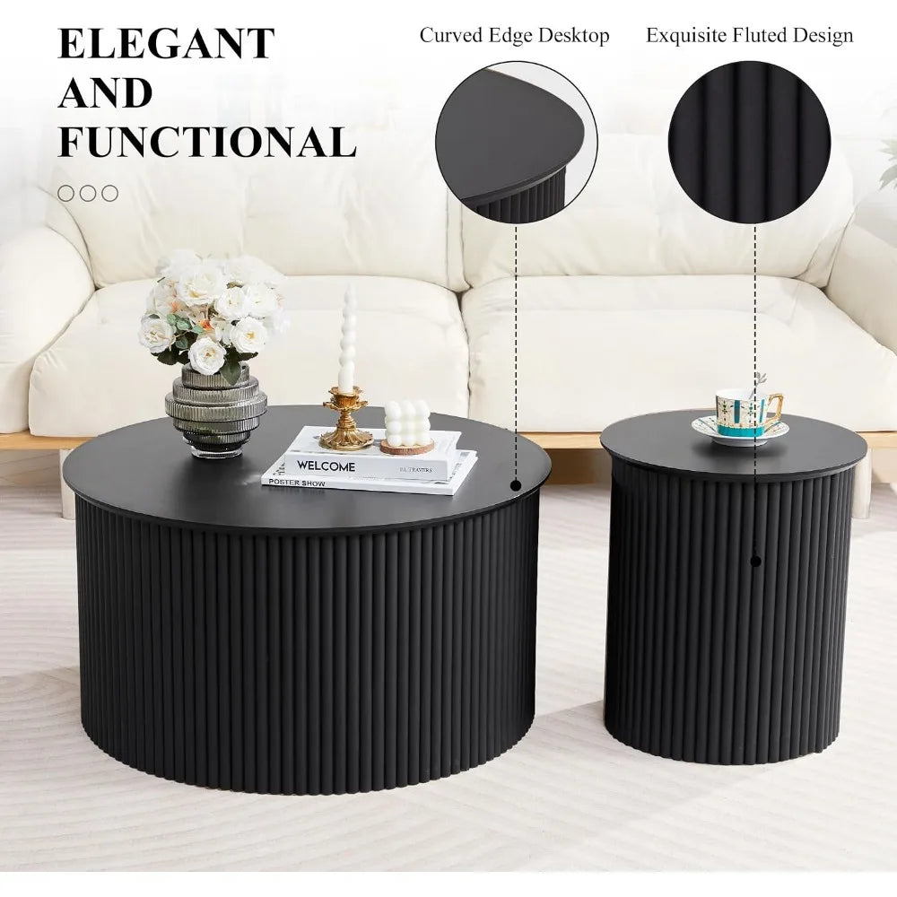 Mid Century Modern Round Nesting Coffee Table Set Living Room