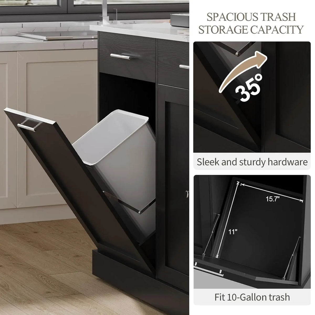 Kitchen Island Cart With Trash Cabinet And Spice Rack And Towel Rack On Wheels