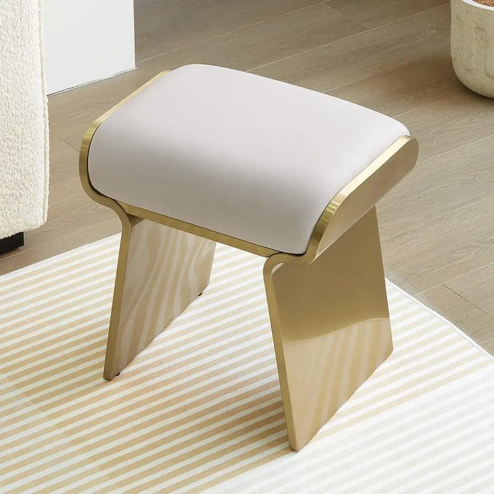 Modern Vanity Stool With Breathable Leathaire Upholstery Stainless Steel Frame