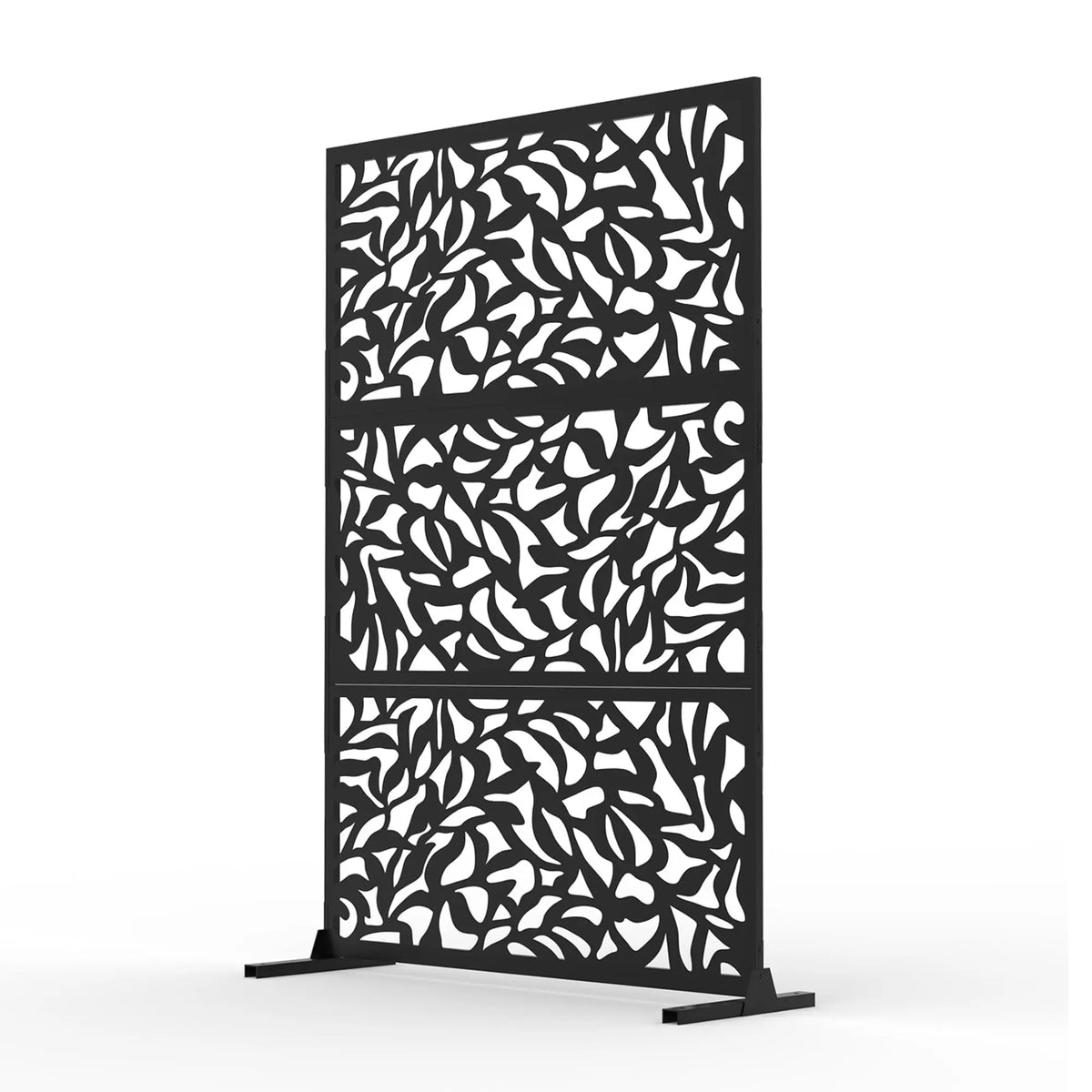 72"x47" Outdoor Metal Privacy Screen, Freestanding Laser Cut Decorative Fence Panel With Stand, Weatherproof Steel For Patio