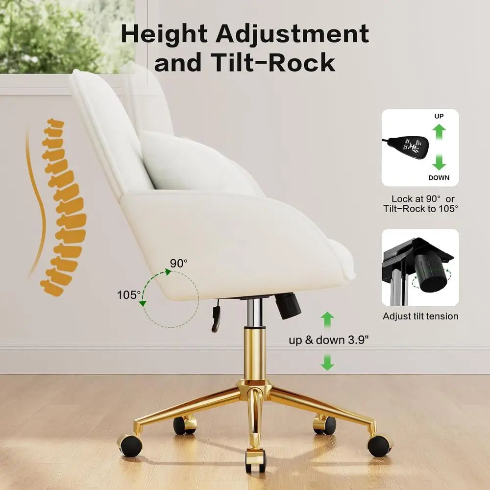 Home Oice Desk Chair Comy with Adjustable Swivel Wheels, ern Velvet Makeup Vanity Chair with Back & Pillow, Ergonomic Oice Chair