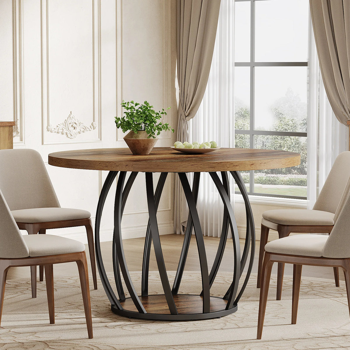 Tribesigns Round Wood Dining Table For 6 People Kitchen