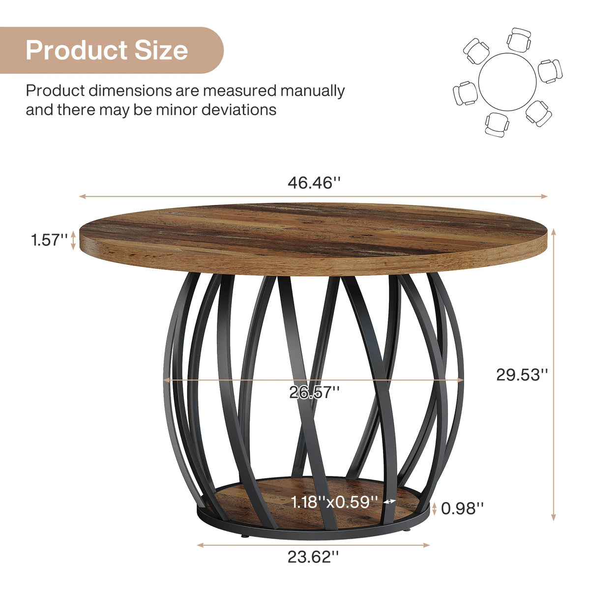 Tribesigns Round Wood Dining Table For 6 People Kitchen