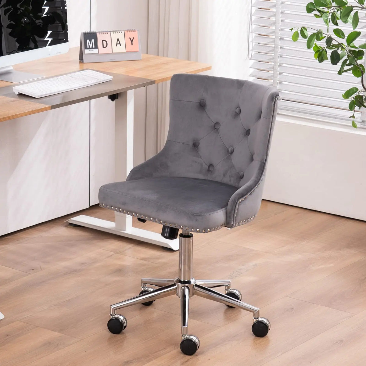 VINGLI Small Cute Green Velvet Office Desk Chair Gold Base Adjustable Swivel Armless Makeup Vanity Chair For Women Girls