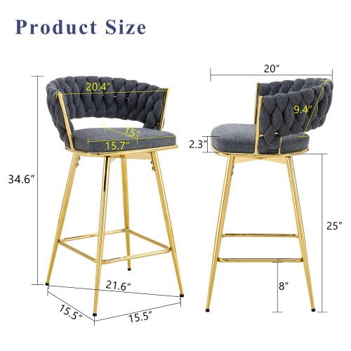 Two piece swivel chair, dark gray cotton linen soft seat, gold metal legs, rust resistant and wear-resistant