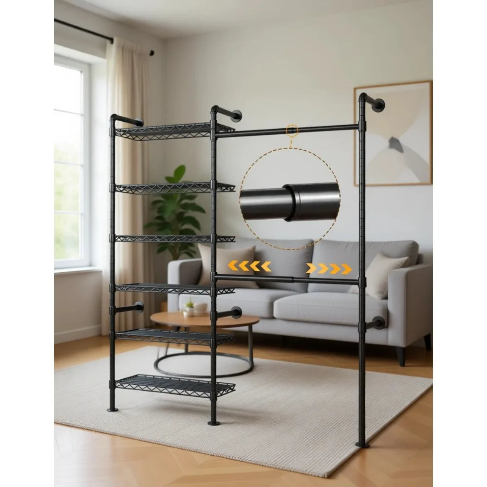 Industrial Pipe Clothing Rack Expandable Heavy Duty Closet Organizer