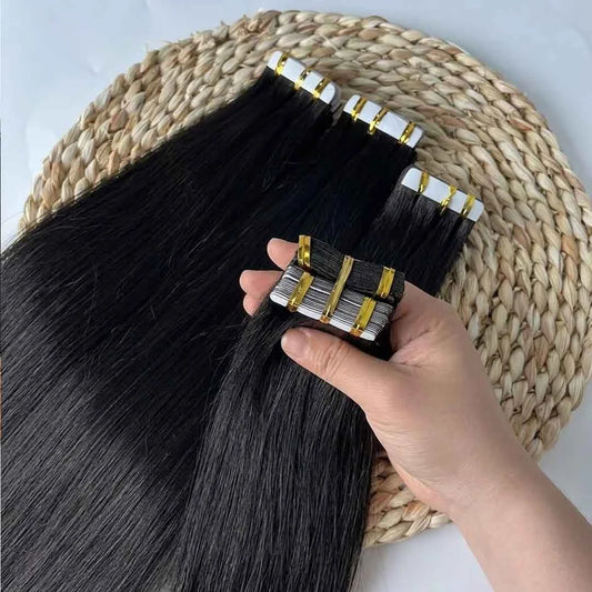 100% Human Hair Tape In Extensions 20 Inch Invisible Seamless PU Skin Weft No Weft Raw Hair Extensions Natural Black Color Adhesive Tape Ins Hair Extension For Women