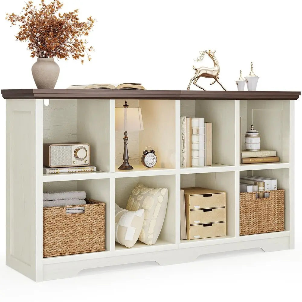 8 Cube Organizer Bookcase, Modern Farmhouse Open Shelf for Storage Bins amp Decor, Display Bookshelf Console Closet for Living