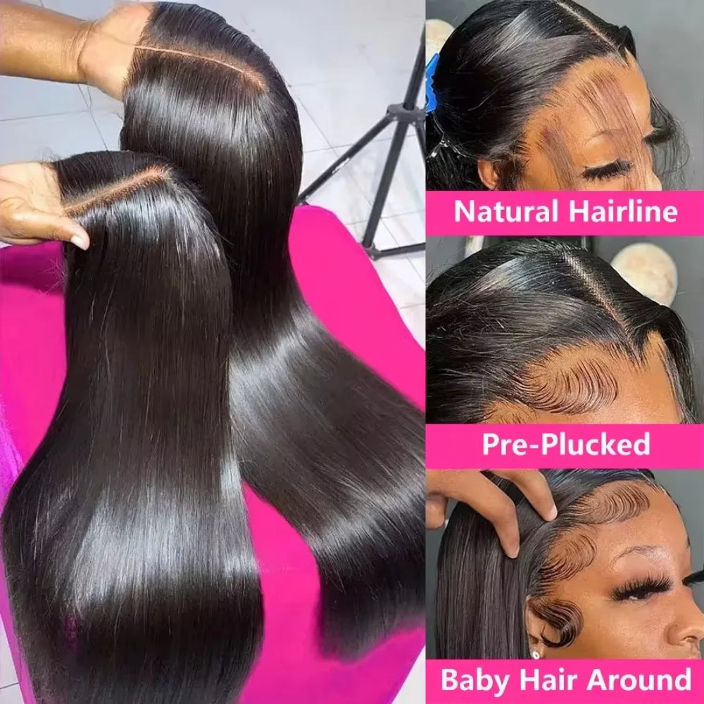 16 42 Inch Natural Black Bone Straight Hair 250 Density 13x6 13x4 Hd Transparent Lace Frontal Wig 5x5 Glueless Wig Real Brazilian Human Hair Wig