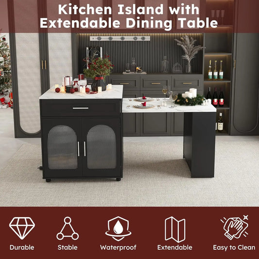 Expandable Kitchen Island Cart With Usb Ports And Power Outlet