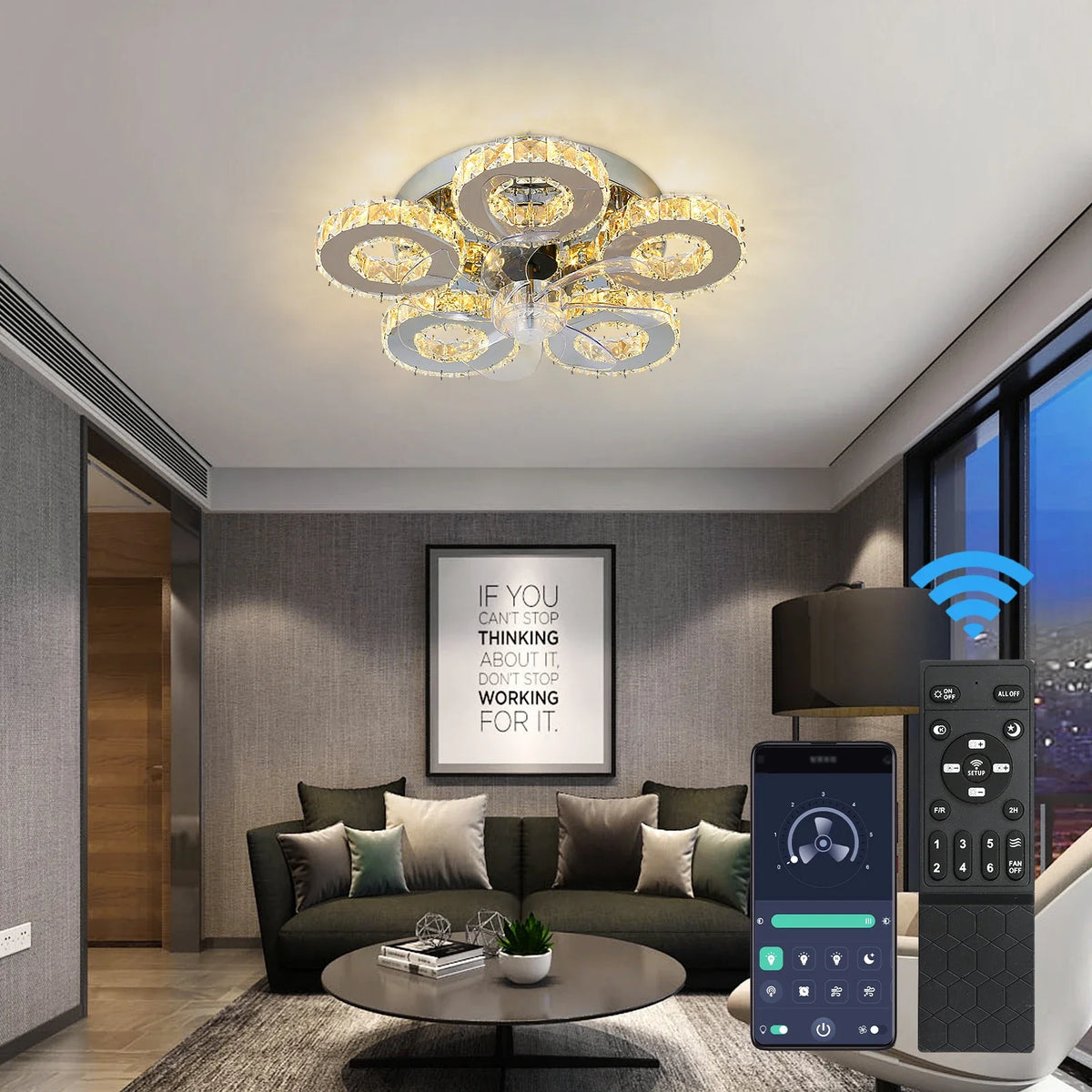 LED Ceiling Fan Lamp Chandelier Retractable Blades Pendant Fan Light Modern Decor Lustre Fixture Living Dining Room Chandelier