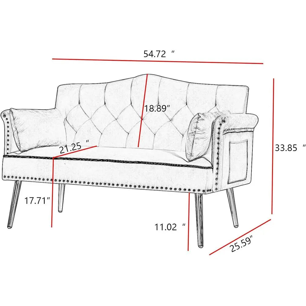 55-Inch ern Velvet Loveseat Soa with Gold Metal Legs & Side kets, Tuted Backrest, Perect or Living Room, Bedroom, or Oice (Black