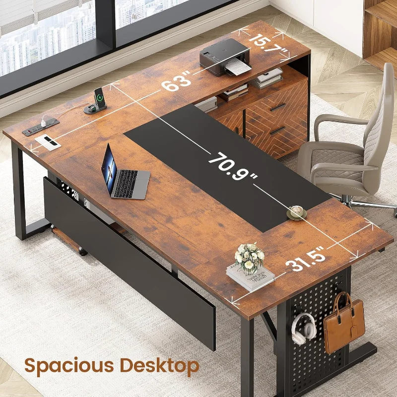 Cavandon Modern Executive Office Desk With Rolling File Cabinet