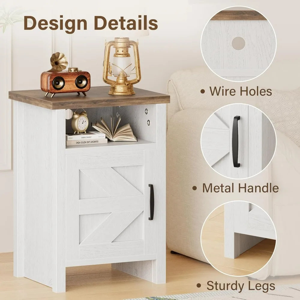 JUMMICO Farmhouse Nightstand Modern Bedside Table with Barn Door & Storage Shelf Rustic End Table Side Table Bedroom(Set of 2)