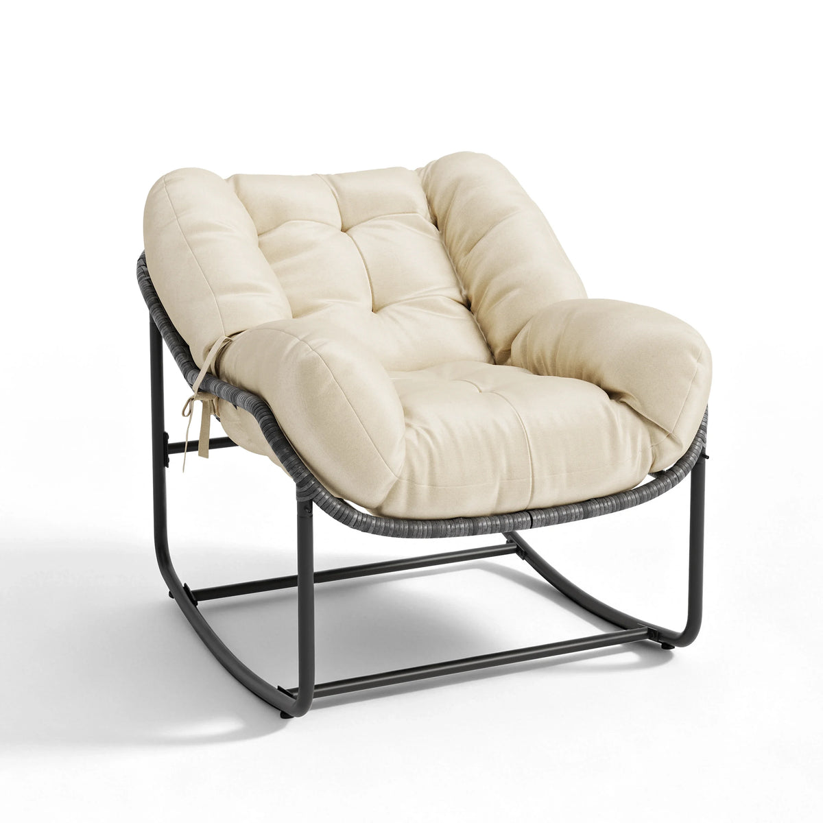 Outdoor Rattan Egg Rocking Chair With Soft All Weather Cushion