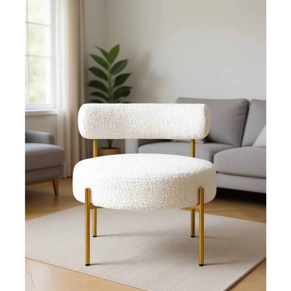 Vanity Chair With Boucle Fabric And Gold Metal Legs