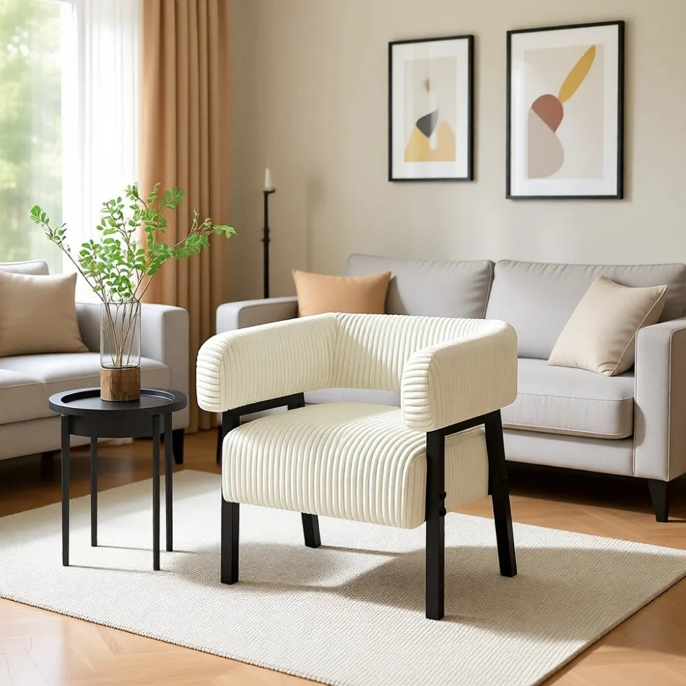 Accent Chair with Pocket Coiled Seat, Corduroy Living Room Armchair for Small Space Bedroom Reading, Beige