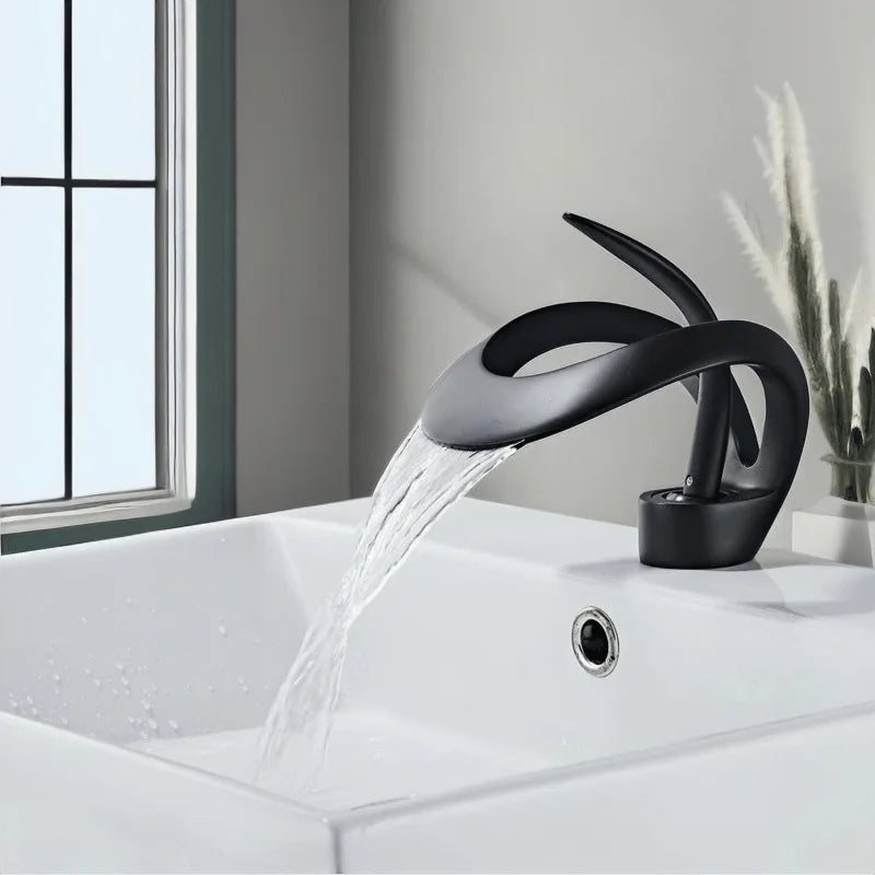 ALENARTWATER Solid Brass Waterfall Bathroom Basin Mixer Faucet
