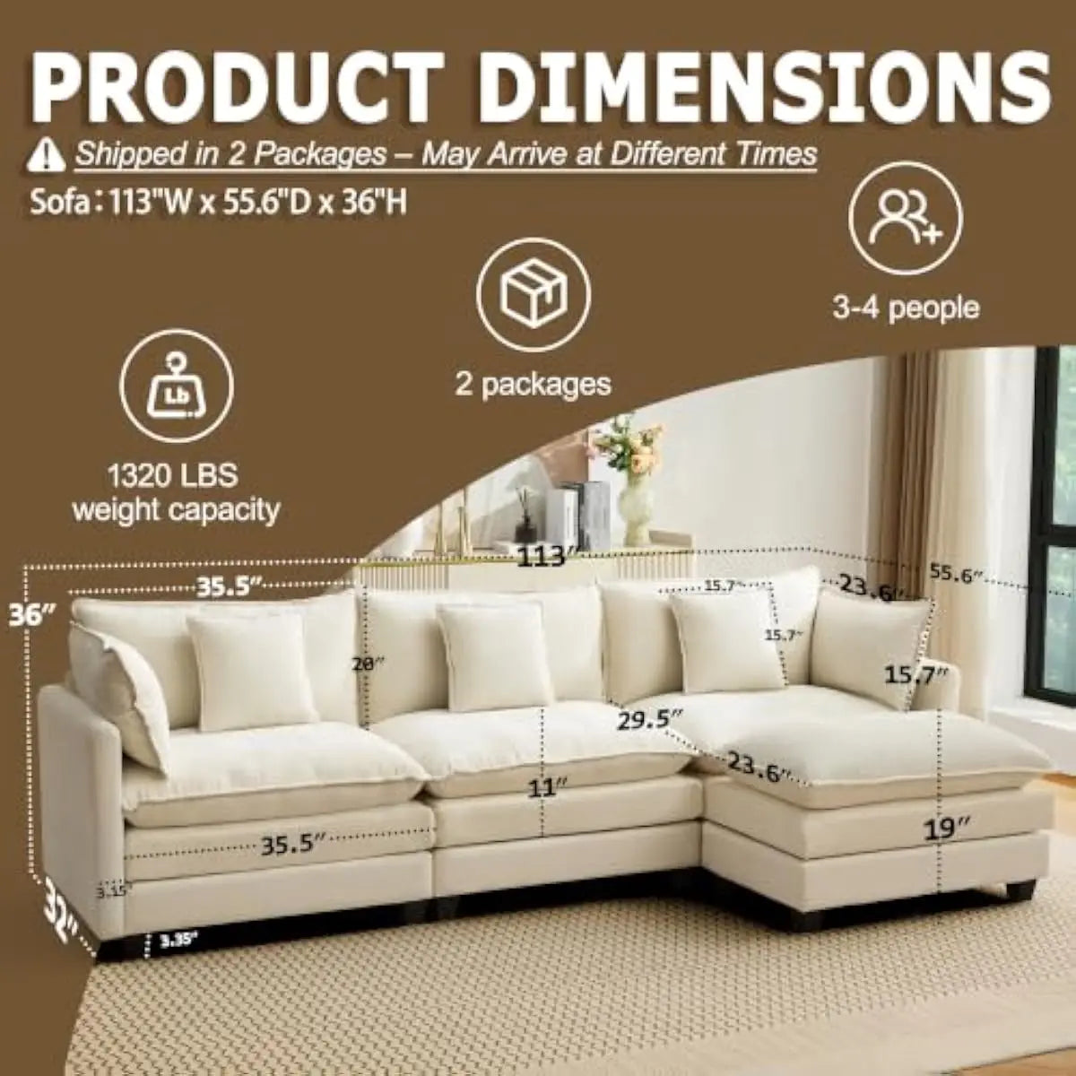 Modern L Shaped Modular Sectional Sofa With Washable Chenille Covers