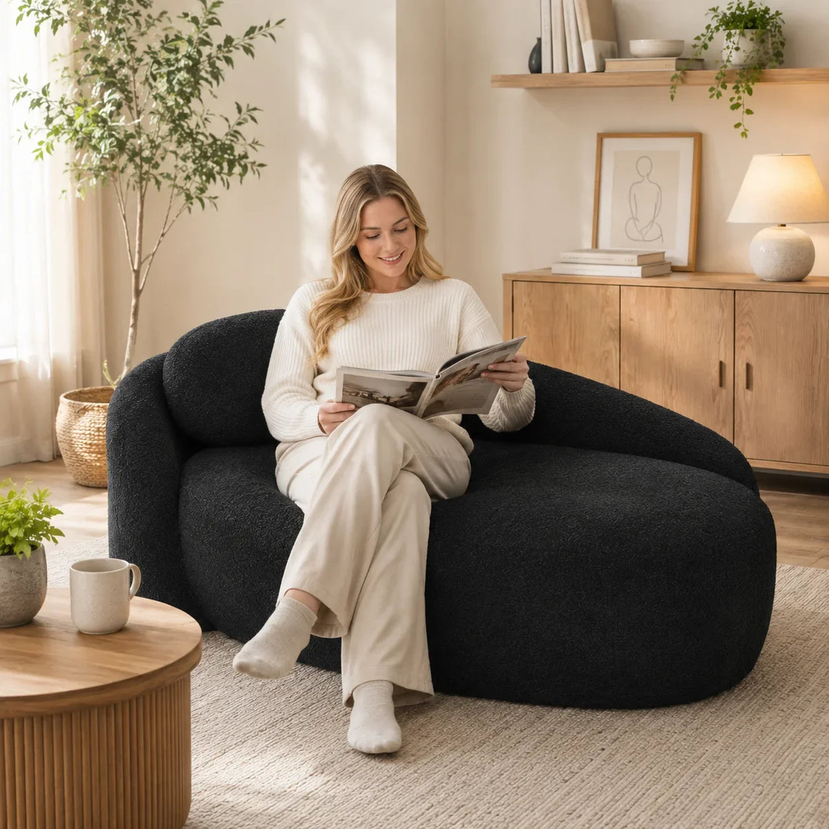 Modern Curved Oval Chaise Lounge Chair With Matching Pillow