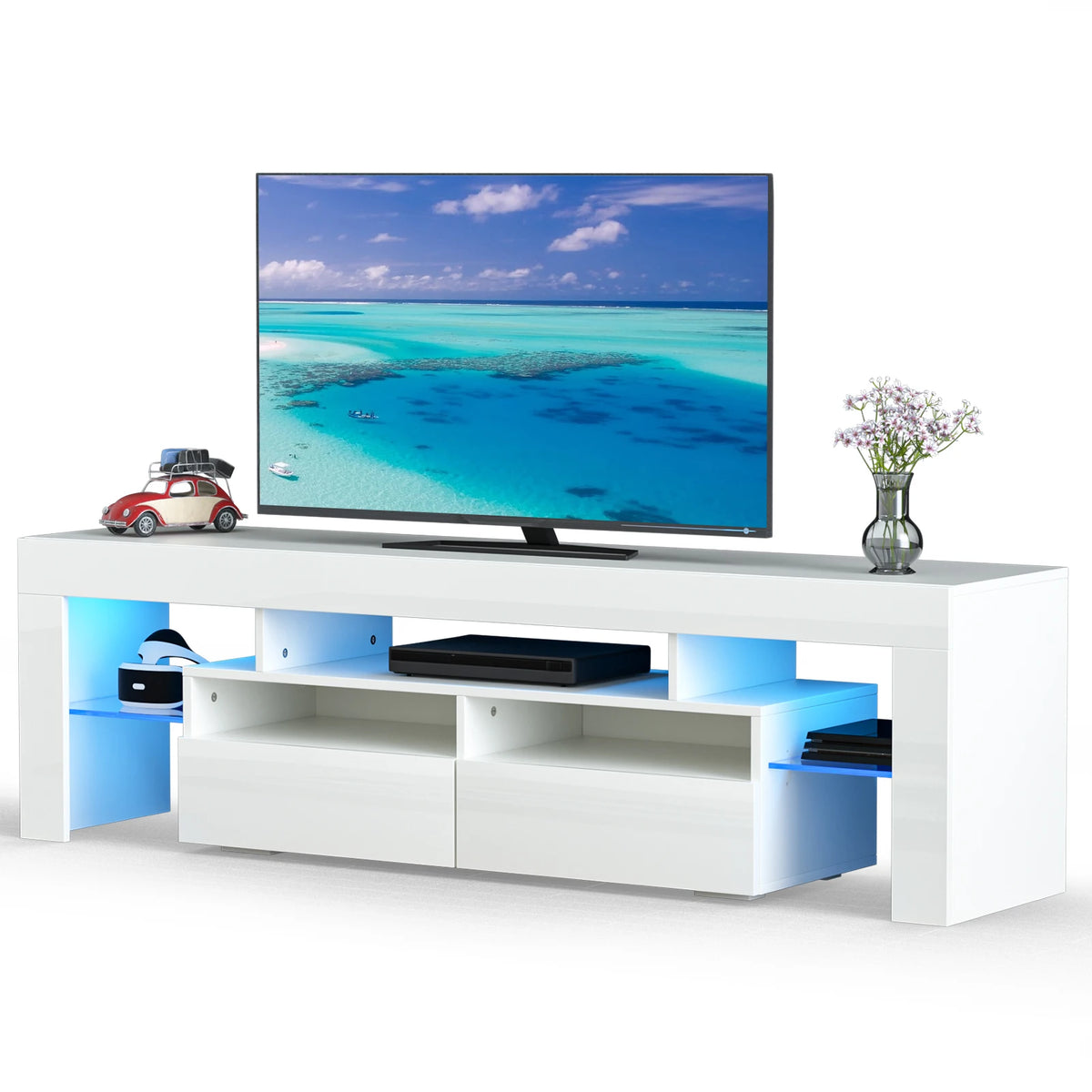 QiaoShiRen 71 Inch Modern Black LED TV Stand With Storage