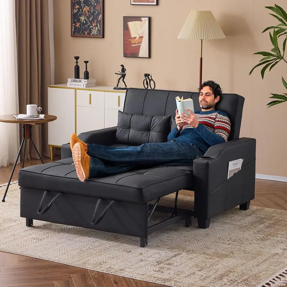 Convertible Loveseat Sleeper Sofa Bed With USB And Cup Holders