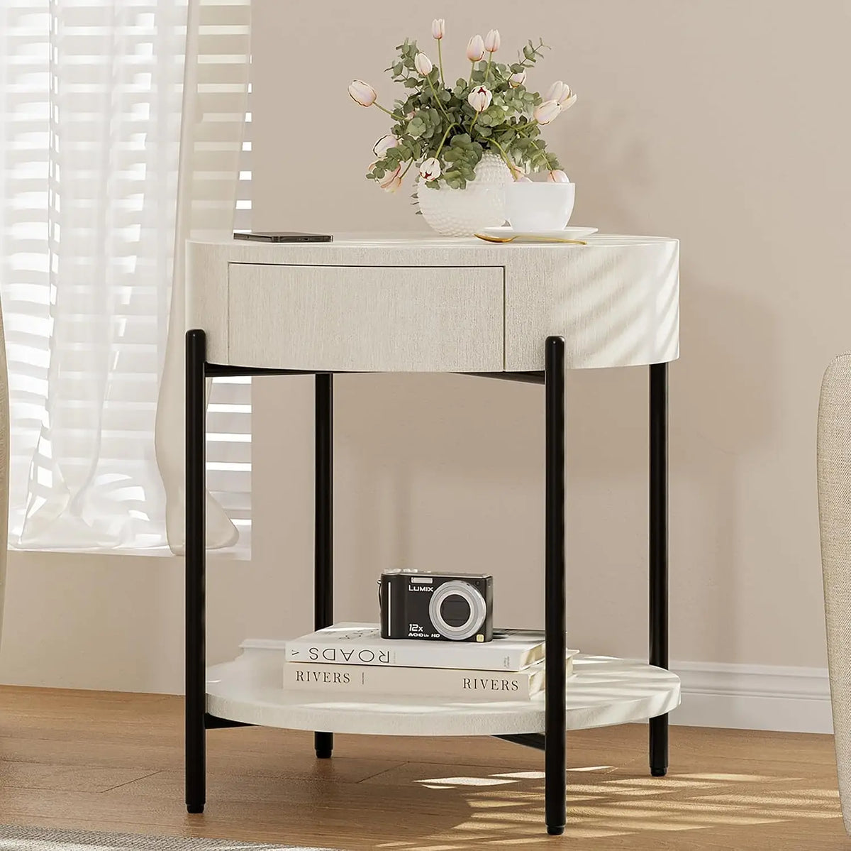 Round Design Bedside Tables with Drawer Simple Modern Nordic Trendy Night Table  Luxury Table Chevet Chambre Modern Furniture Adjustable Foot Pads