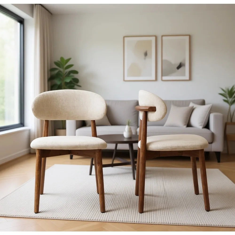 Mid Century Modern Upholstered Dining Chairs With Curved Wooden Back