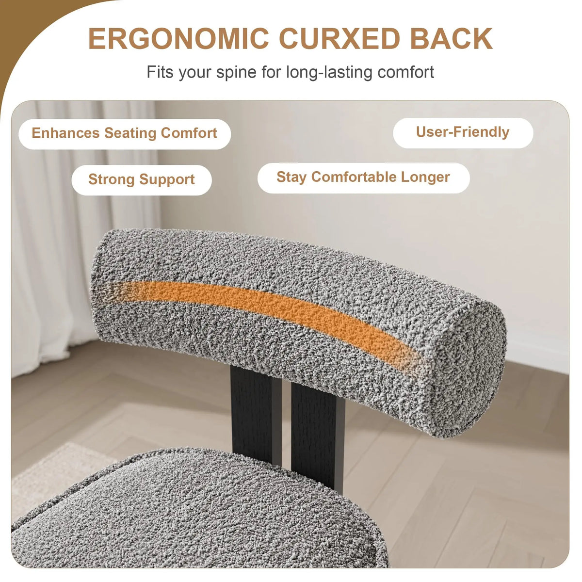 EliteZ Modern Boucle Upholstered Dining Chairs With Ergonomic Curved Back