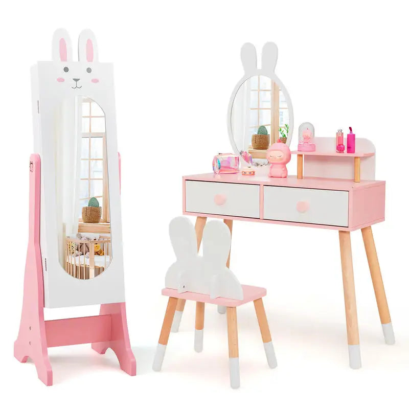 Kids Jewelry Armoire Cabinet With Full Length Mirror And Storage