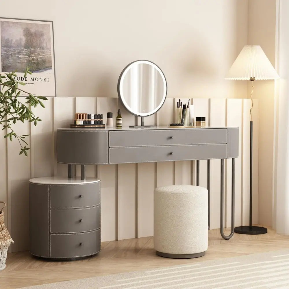 XMSJ Vanity Table And Stool Set With Saddle Leather Finish