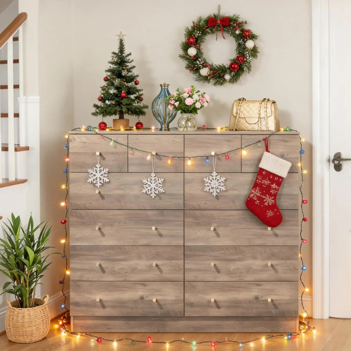 Modern Wood Dresser With AntiTipping Design And Handles