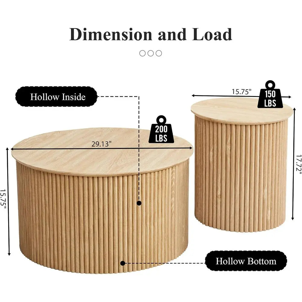 luted Round Nesting Coee Table Set o 2, Century ern Wood Coee Tables and End Table Set, Circle Side Table Minimalist Center Tabl