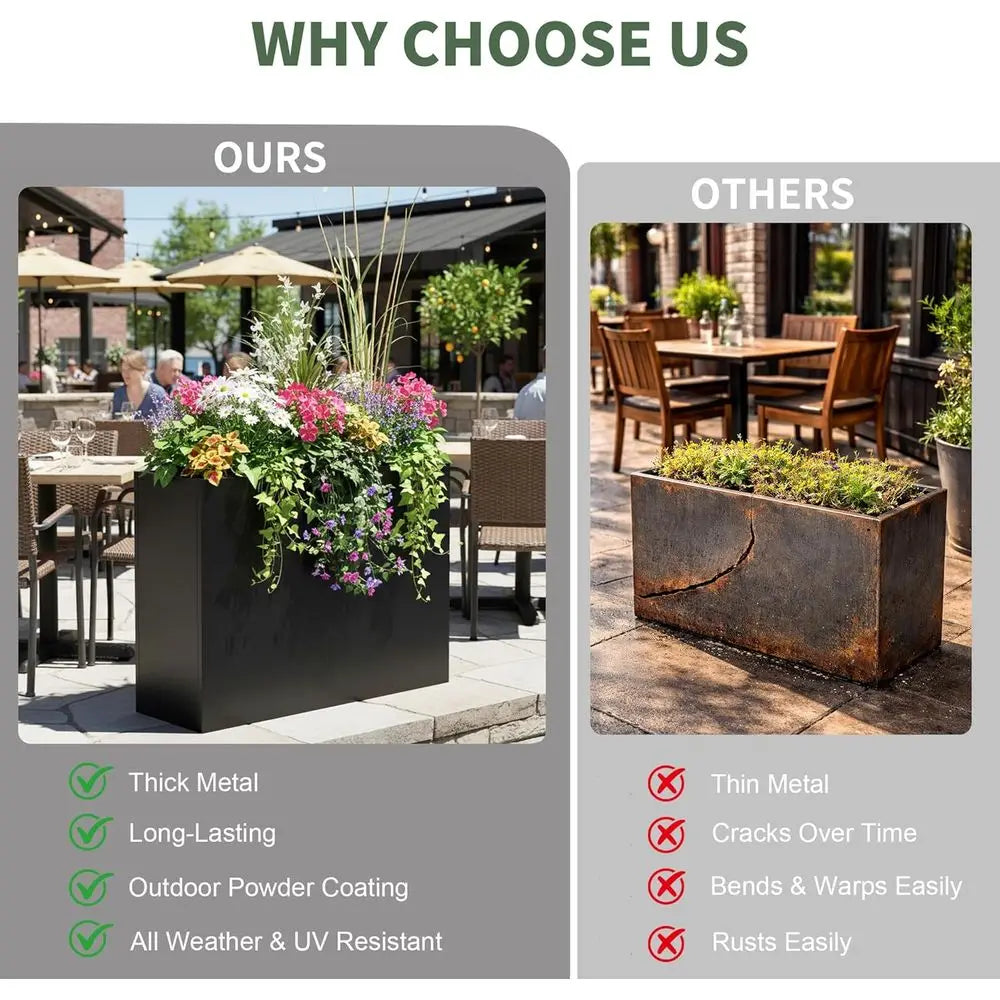 Outdoor Metal Planter With Drainage And Removable Shelf